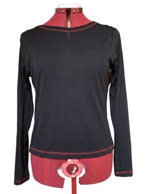 Touché Brand-  Black semi sheer Long-Sleeve Crewneck Top with Contrast Stitching